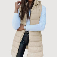 ARWENA – HOODED PUFFER VEST - Beige