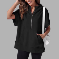 EMERLINDA™ – Relaxed Oversized Half-Zip Summer Hoodie - Black