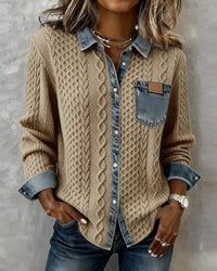 Jane | Soft Denim Patchwork Shirt - Khaki