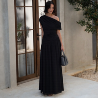 Talia™ | Elegant One Shoulder Evening Maxi Dress - Black
