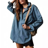 NISHA™ - Chic V-Neck Loose Fit Long-sleeve Top - Dark Blue
