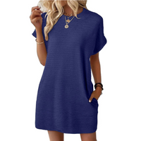 EVASHA™ – Casual Minimalist Round Neck Summer Dress - Dark Blue