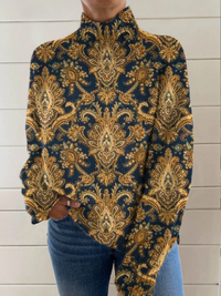 Miriam | Vintage floral artistic pattern turtleneck sweater - Multicolour