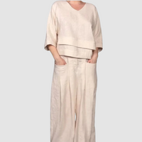 Vina™ Relaxed 2-Piece Set | Asymmetrical Top and Wide-Leg Pants - Apricot