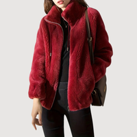 Maliza - Stylish Furry Fleece Jacket - Red