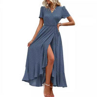 Pilar™ | Classy Flowy Wrap V-Neck Short Sleeve Maxi Dress - Blue
