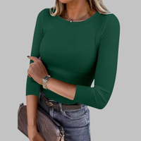 DAVINA™ - Casual Plain Crewneck Slim-Fit Top - Green