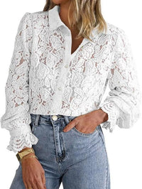 ILAW™ - Chic Long Sleeve Button Down Blouse - White