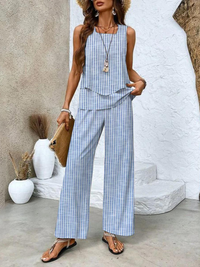 Juliette™ Elegant Two-Piece Set | Flowing Blouse and Wide-Leg Trousers - Striped