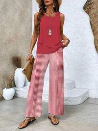 Juliette™ Elegant Two-Piece Set | Flowing Blouse and Wide-Leg Trousers - Red