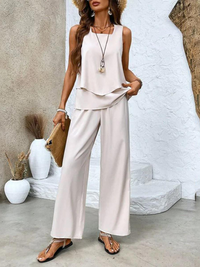 Juliette™ Elegant Two-Piece Set | Flowing Blouse and Wide-Leg Trousers - Beige