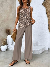 Juliette™ Elegant Two-Piece Set | Flowing Blouse and Wide-Leg Trousers - Brown