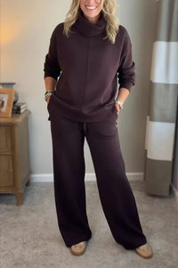 Colleen™ | Women Casual Turtle-neck 2 Piece - Dark Brown