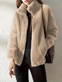 Maliza - Stylish Furry Fleece Jacket - Khaki