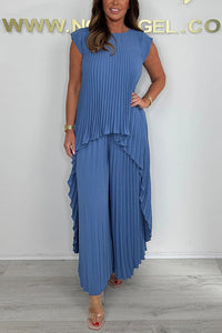 Sherry™ Pleated Midi Top & Wide-Leg Pants Set | Elegant Two-Piece Set - Blue