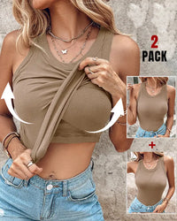 DASHA™ | Comfort Built-In Bra Tank Top (Pack of 2) - khaki + Khaki