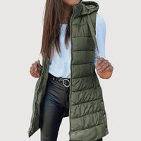 ARWENA – HOODED PUFFER VEST - Olive Green