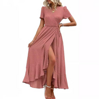 Pilar™ | Classy Flowy Wrap V-Neck Short Sleeve Maxi Dress - Pink