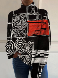 Loretta | Abstract colour block print turtleneck sweater - Multicolour