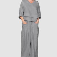 Vina™ Relaxed 2-Piece Set | Asymmetrical Top and Wide-Leg Pants - Grey