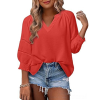 GIANNA™ - Casual Elegant Lantern Sleeve Summer Blouse - Red
