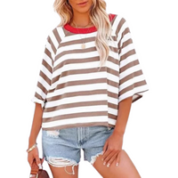 MAOSIE™ | Trendy Loose Fit Summer Crewneck Top - Khaki stripes on White background