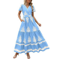 Hellenore™| Women Casual Chic Floral Maxi Dress - Sky Blue