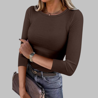 DAVINA™ - Casual Plain Crewneck Slim-Fit Top - Brown