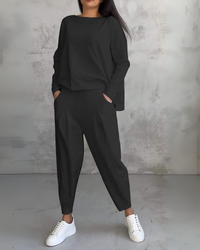 Jackquelin™ Elegant Lounge Set | Matching Chic Top and Trousers - Black