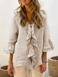 NADINE™ | Women Chic Bell Sleeve Ruffle Top - Khaki