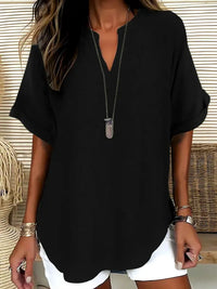 SEREIA™ - Casual Plain Short Sleeve Blouse - Black
