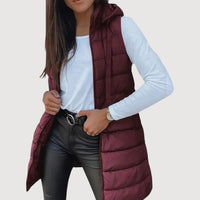 ARWENA – HOODED PUFFER VEST - Burgundy
