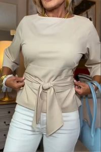 Edith | Stylish Bow Waist Top (1+1 Free – Add 2 to Your Cart to Receive Your Free Item) - Beige