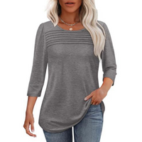 TESSARA™ – Casual Pleated Front Spring Top - Light Gray
