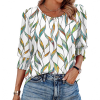 HELEIA™ - Elegant Casual Smocked Top - Colorful Leaves