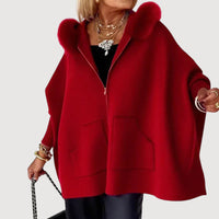 JENNA – HOODED CAPE COAT - Red