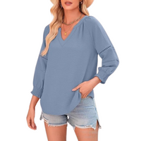 GIANNA™ - Casual Elegant Lantern Sleeve Summer Blouse - Blue