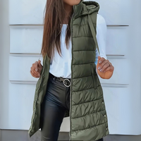 RAIN™ - Casual Sleeveless Hood Long Puffer Vest - Army Green