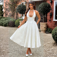 Ziora™| Chic Low Cut Sleeveless Open Back A-Line Halter Maxi Dress - White