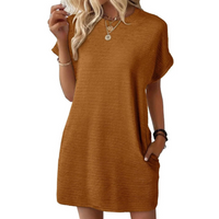 EVASHA™ – Casual Minimalist Round Neck Summer Dress - Dark Brown