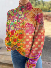 Andre | Floral polka dot knit turtleneck jumper - Multicolour