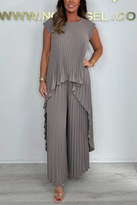 Sherry™ Pleated Midi Top & Wide-Leg Pants Set | Elegant Two-Piece Set - Grey