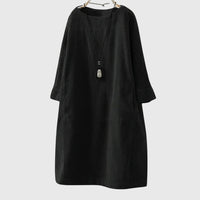 Grace | Relaxed Corduroy Midi Dress - Black