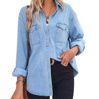 CHARLOTTE ™ - Vintage Long Sleeve Jean Shirt for Chic Casual Outfits - Blue