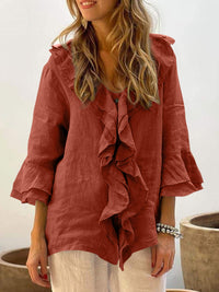 NADINE™ | Women Chic Bell Sleeve Ruffle Top - Red