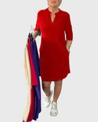 Katherine | Solid V-Neck Dress - Red