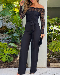 Michelle™ Elegant Jumpsuit + FREE BELT | Lace Detail One-Piece - Black