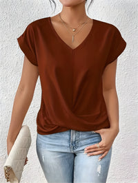 MEIKA™ – Classic Twist Detail V-Neck Top - Red