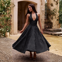 Ziora™| Chic Low Cut Sleeveless Open Back A-Line Halter Maxi Dress - Black