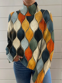 Melinda | Abstract wavy line and oval pattern turtleneck sweater - Multicolour